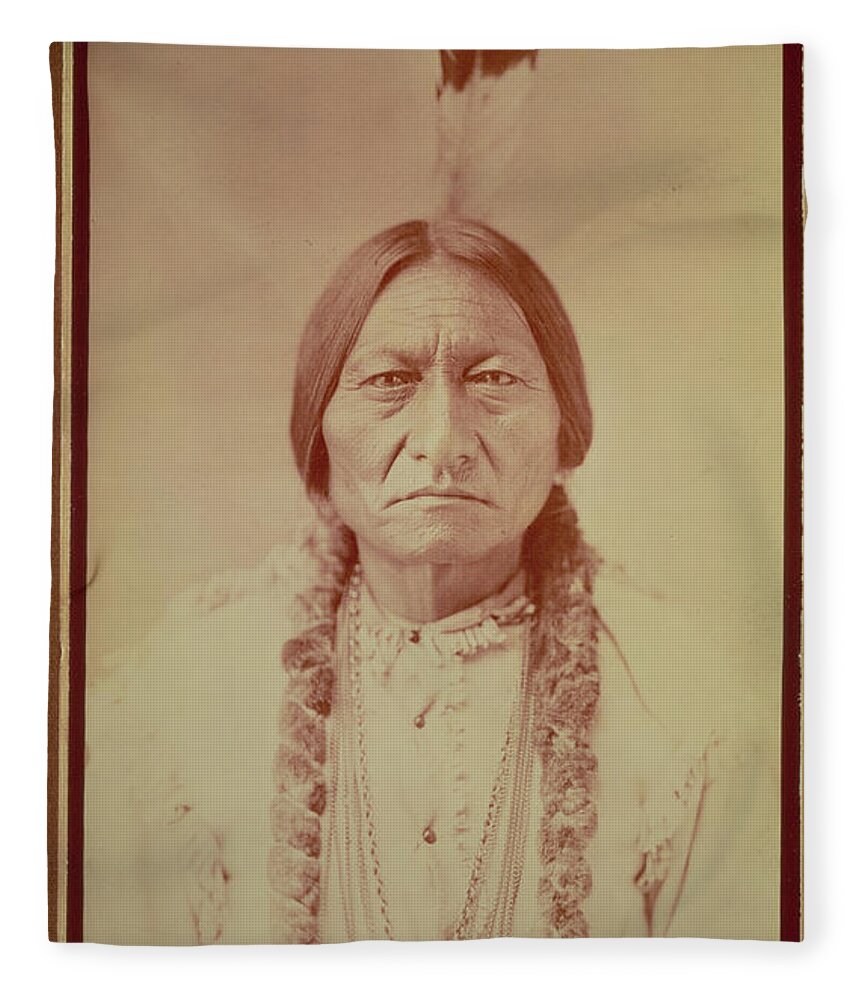 Sitting Bull Fleece Blanket featuring the photograph Sitting Bull, Sioux Chief, C.1885 Bw Photo by David Frances Barry