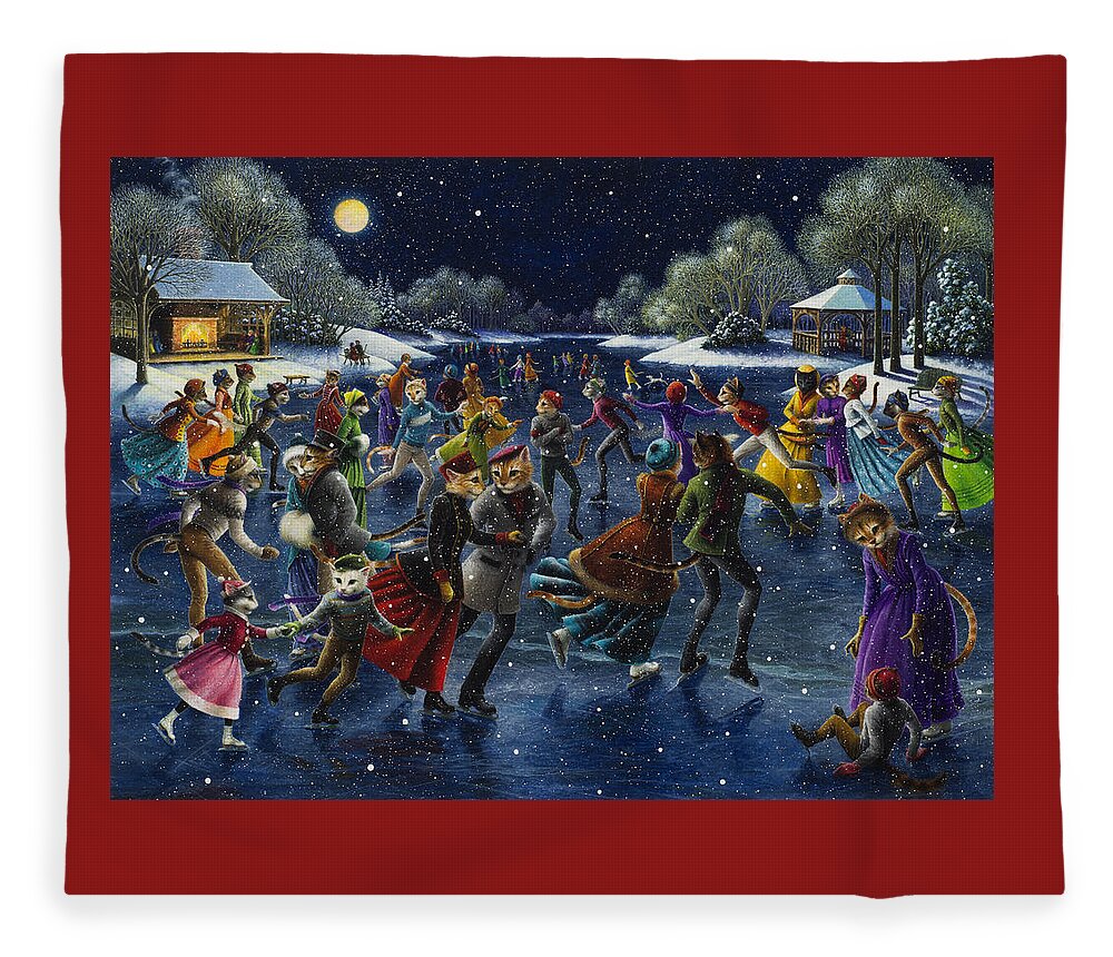 Cats Fleece Blanket featuring the painting Skater Cats by Lynn Bywaters