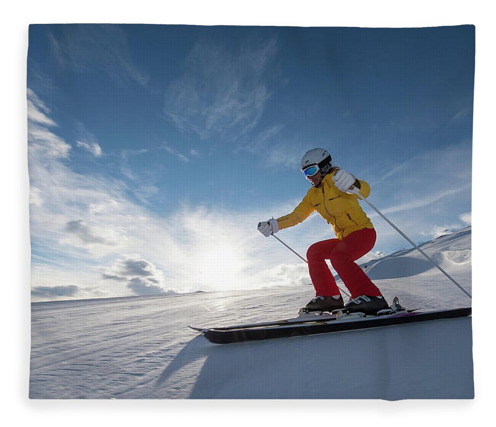 Skiing Fleece Blanket featuring the photograph Skiing Winter Sport by Gorfer