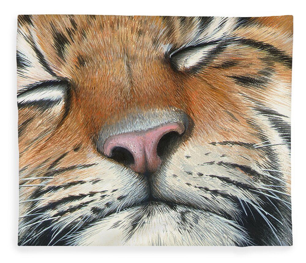 Tiger Fleece Blanket featuring the painting Sleeping Beauty by Mike Brown