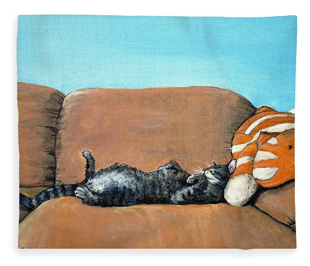 Calm Fleece Blanket featuring the painting Sleeping Cat by Anastasiya Malakhova