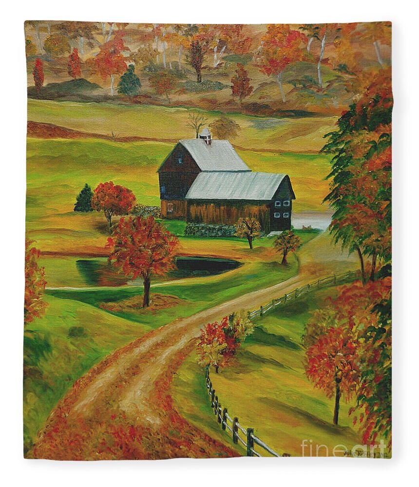 Farm Fleece Blanket featuring the painting Sleepy Hollow Farm by Julie Brugh Riffey