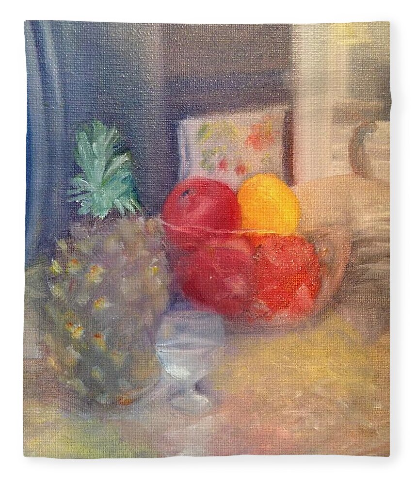 Pineapple Fleece Blanket featuring the painting S'more Fruit by Sheila Mashaw