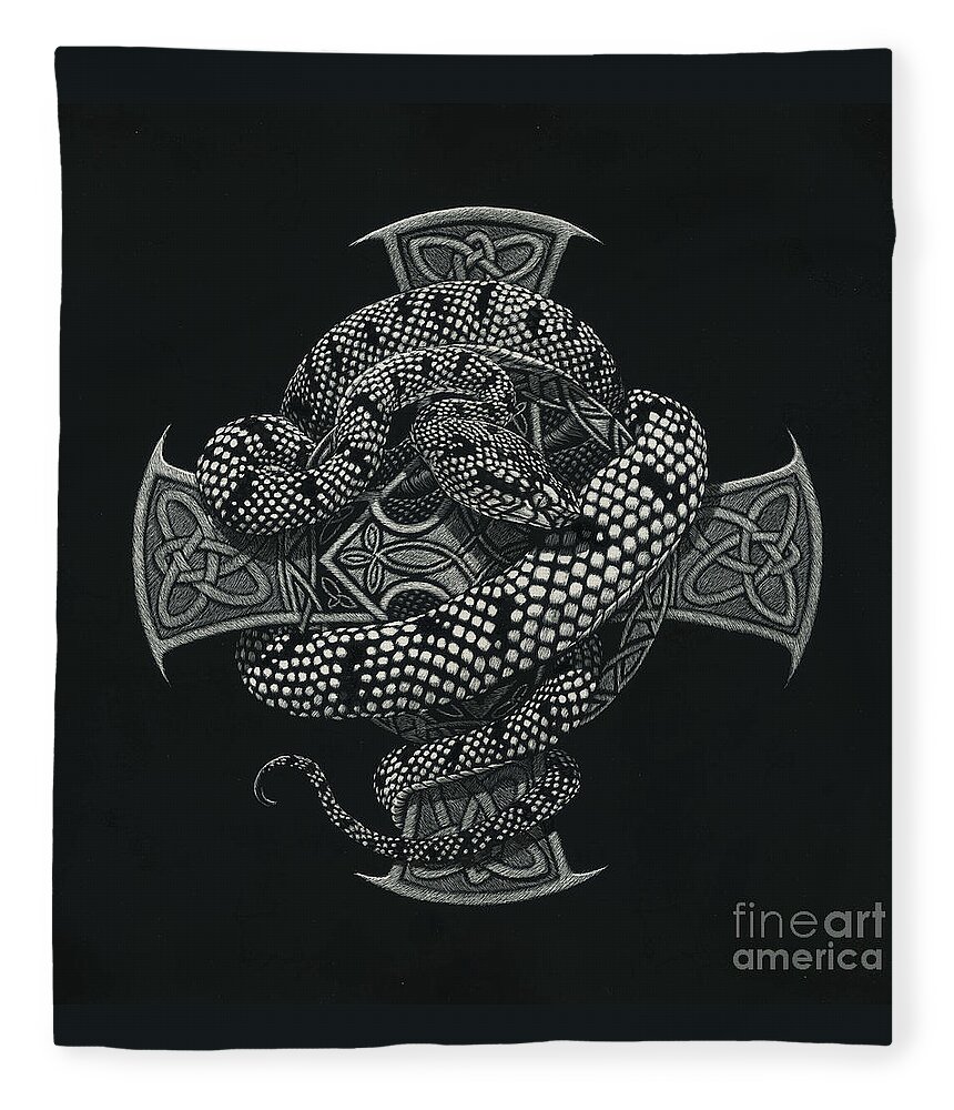 Snake Fleece Blanket featuring the painting Snake Cross by Stanley Morrison