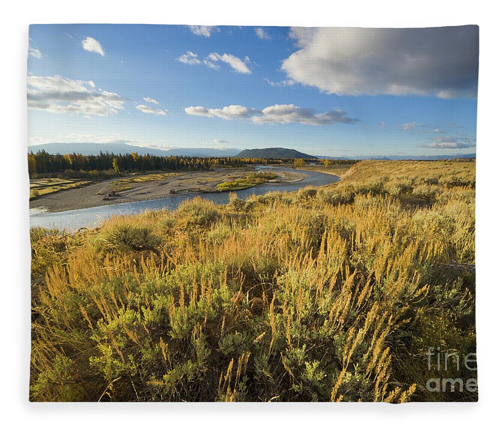 00431129 Fleece Blanket featuring the photograph Snake River And Sagebrush Grand Teton NP by Yva Momatiuk John Eastcott