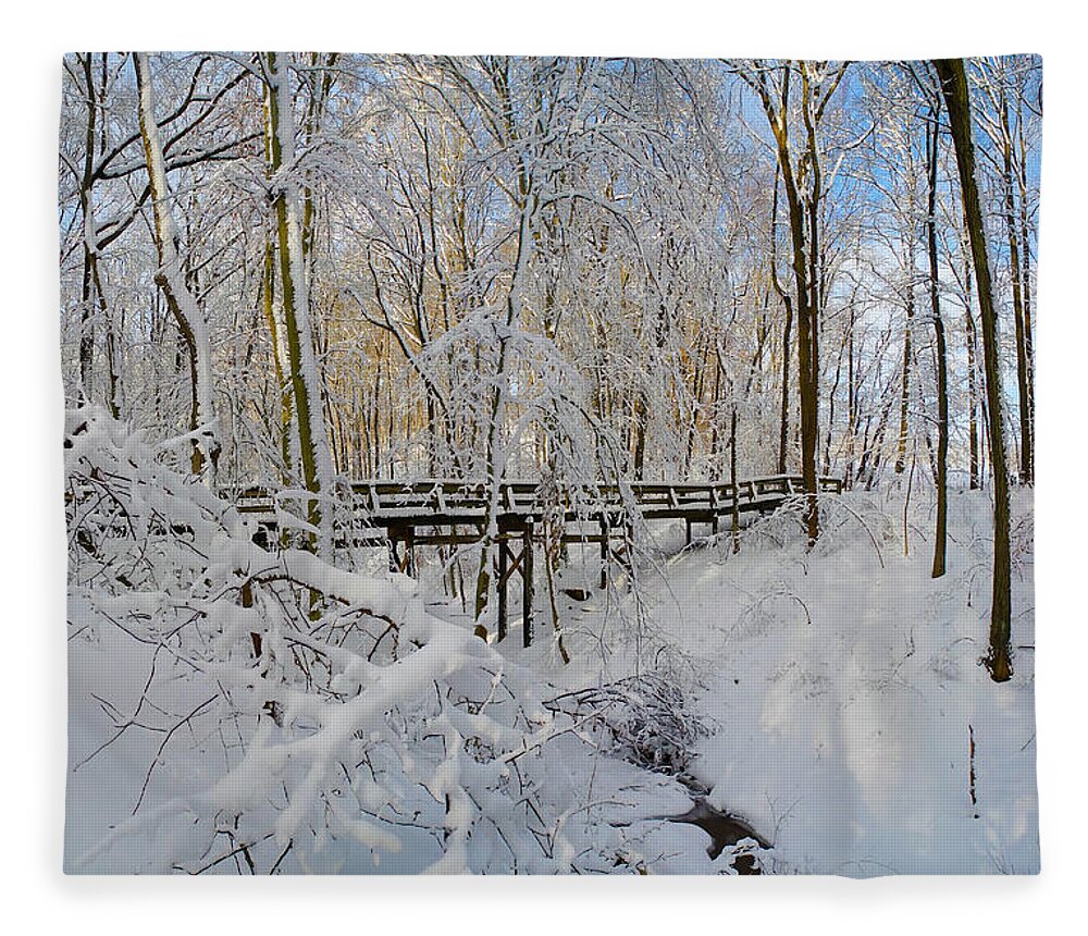 Snow Bridge Fleece Blanket featuring the photograph Snow Bridge by Raymond Salani III