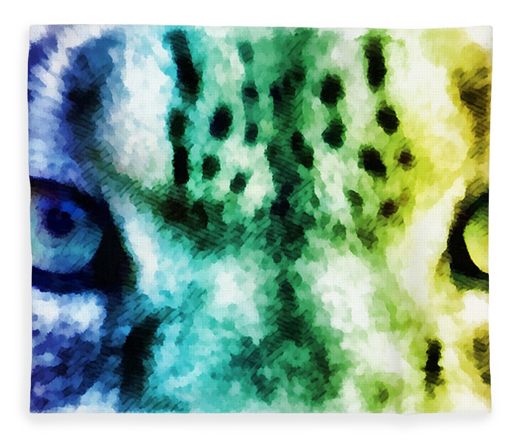 Eyes Fleece Blanket featuring the mixed media Snow Leopard Eyes 2 by Angelina Tamez