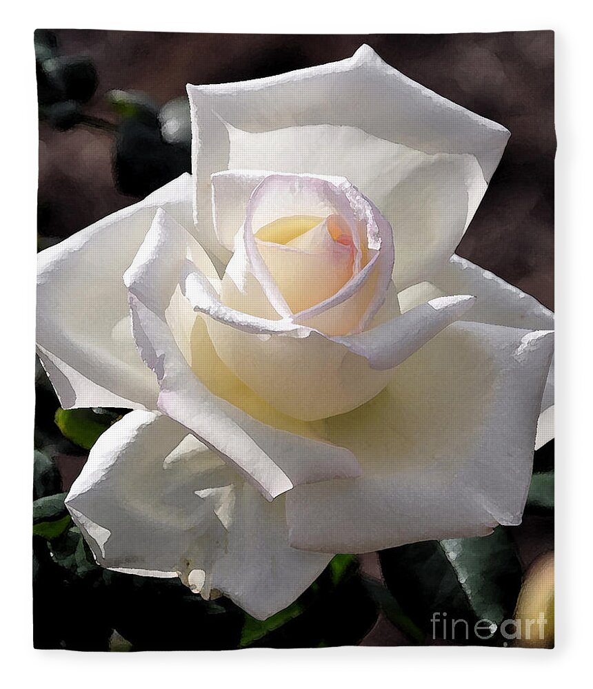 Rose Fleece Blanket featuring the digital art White Rose Bloom by Kirt Tisdale