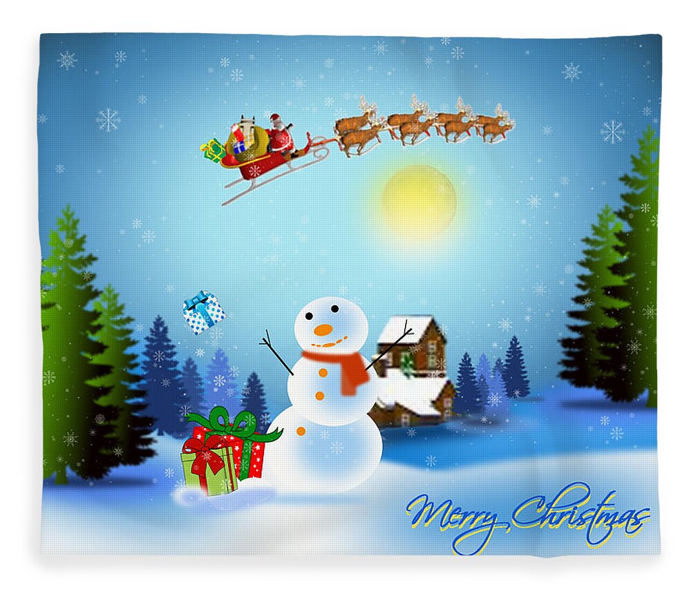 Christmas Fleece Blanket featuring the digital art Snowmen receive gifts too by Spikey Mouse Photography
