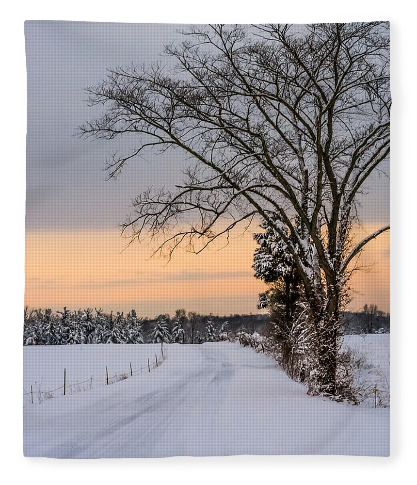 Snow Fleece Blanket featuring the photograph Snowy Country Road by Holden The Moment