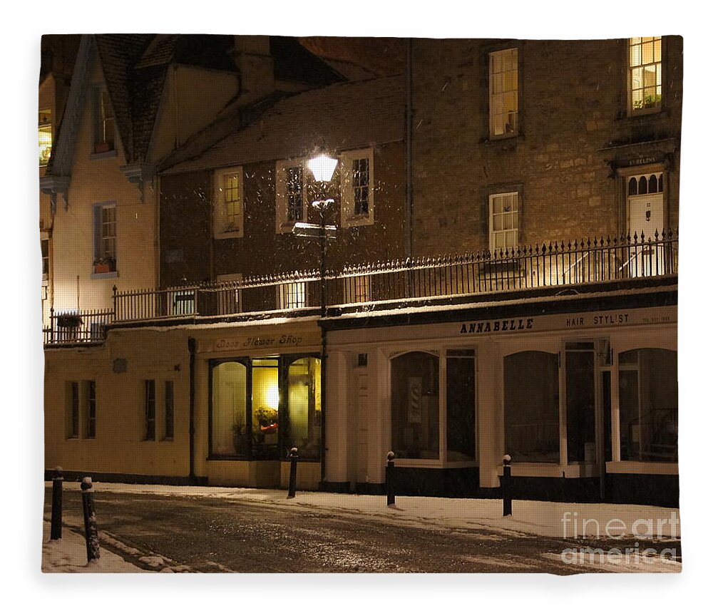South Queensferry Main Street Fleece Blanket featuring the photograph Snowy night by Elena Perelman