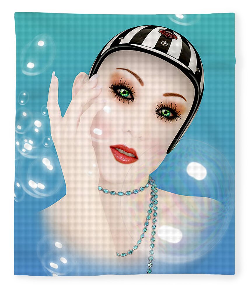 Soap Bubble Fleece Blanket featuring the digital art Soap Bubble woman by Mark Ashkenazi