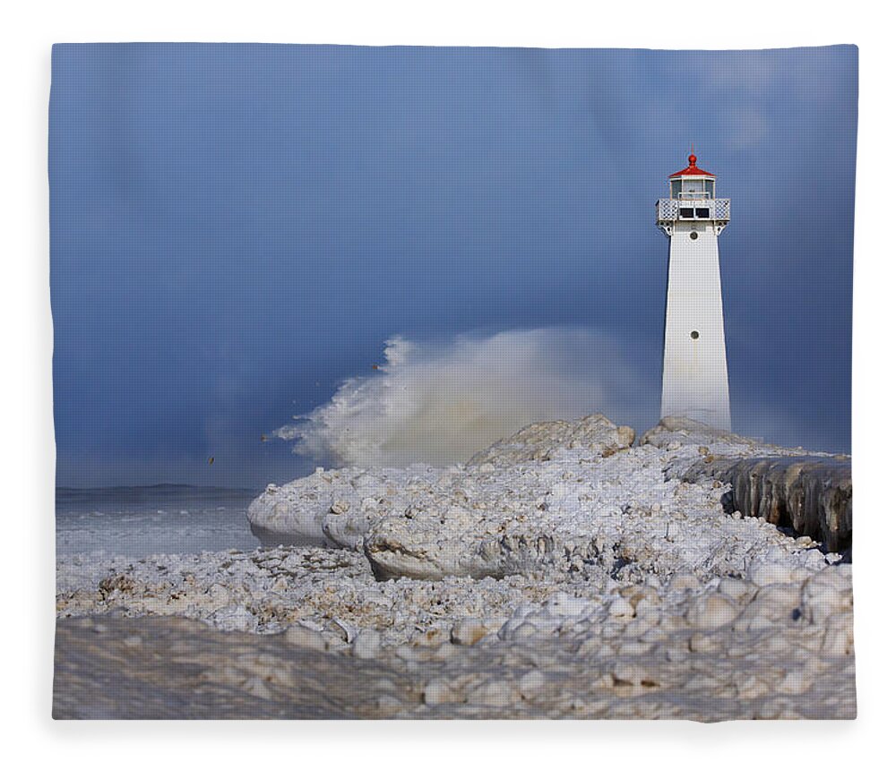 Lighthouse Fleece Blanket featuring the photograph Sodus Bay Lighthouse by Everet Regal