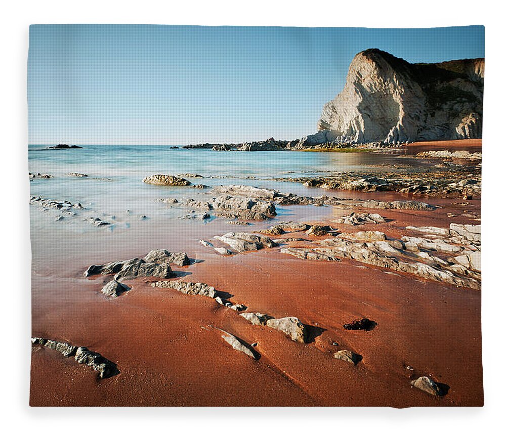 Tranquility Fleece Blanket featuring the photograph Sopelana Beach In Sunny Day by Irantzu Arbaizagoitia Photography
