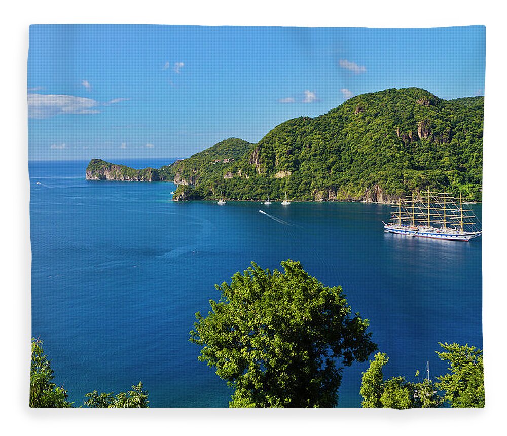 Scenics Fleece Blanket featuring the photograph Soufriere Bay, St. Lucia by Oriredmouse
