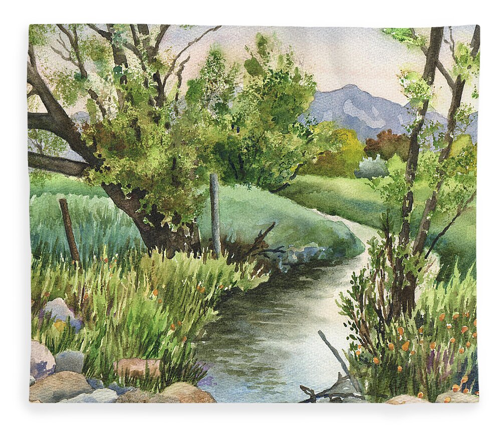 Landscape Painting Fleece Blanket featuring the painting South Boulder Creek by Anne Gifford