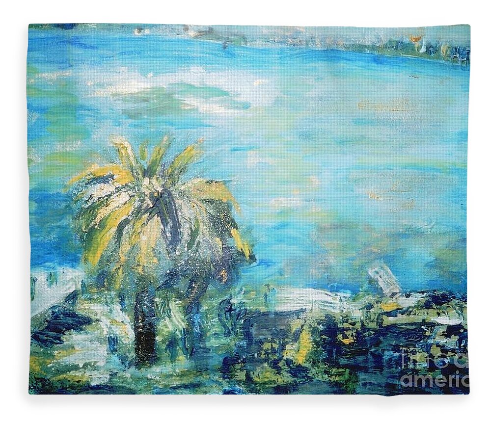 Seascape Fleece Blanket featuring the painting South of France  Juan les Pins by Fereshteh Stoecklein