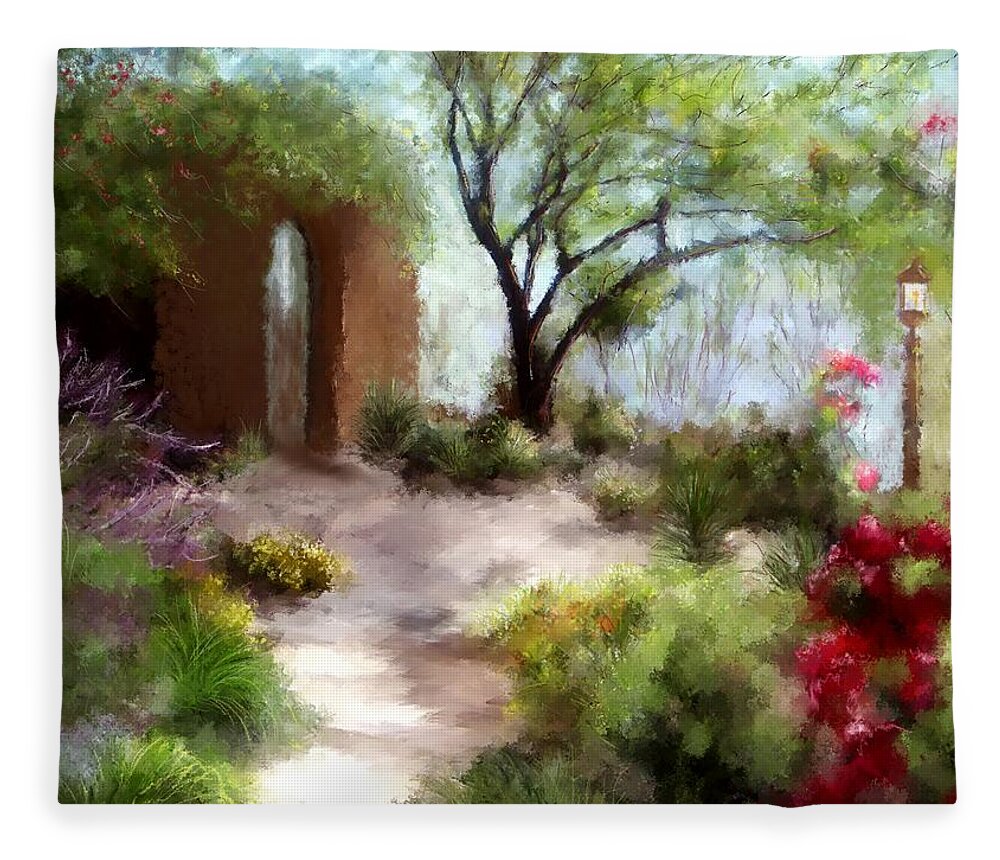 Southwest Paintings Fleece Blanket featuring the painting The Meditative Garden #1 by Colleen Taylor