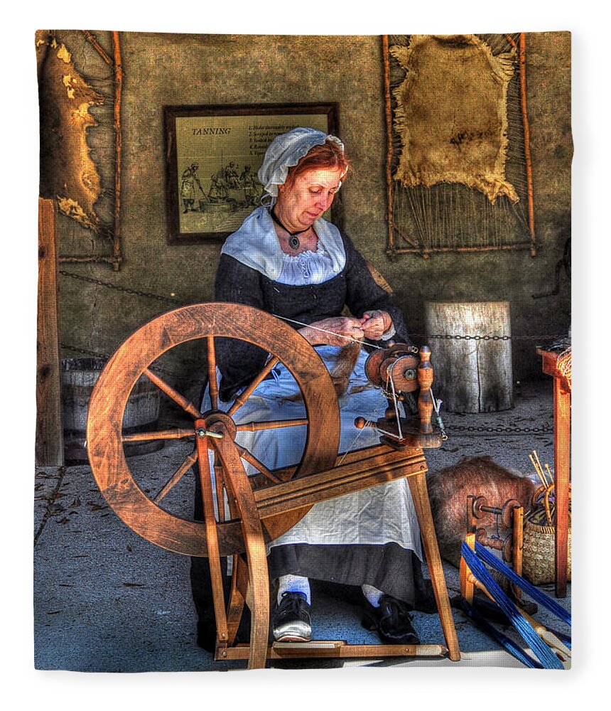 Historic Fleece Blanket featuring the photograph Spinning Yarn by Kathy Baccari