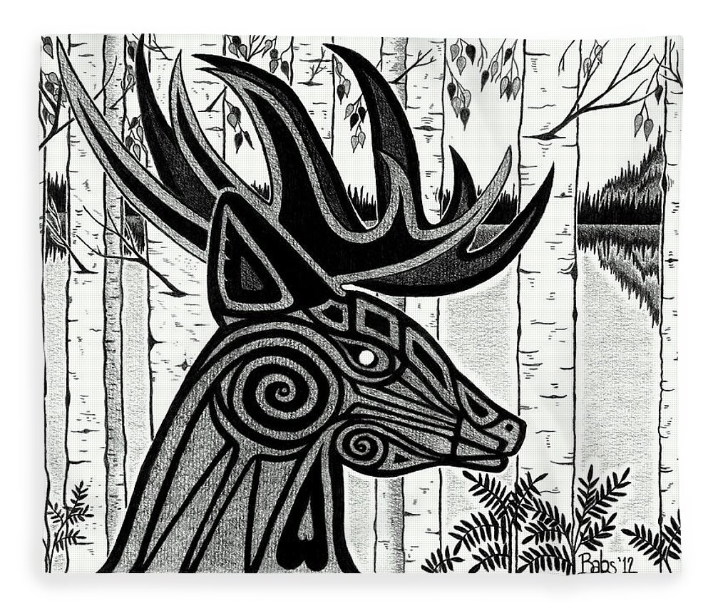 Deer Fleece Blanket featuring the drawing Spirit Of Gentle Strength by Barb Cote