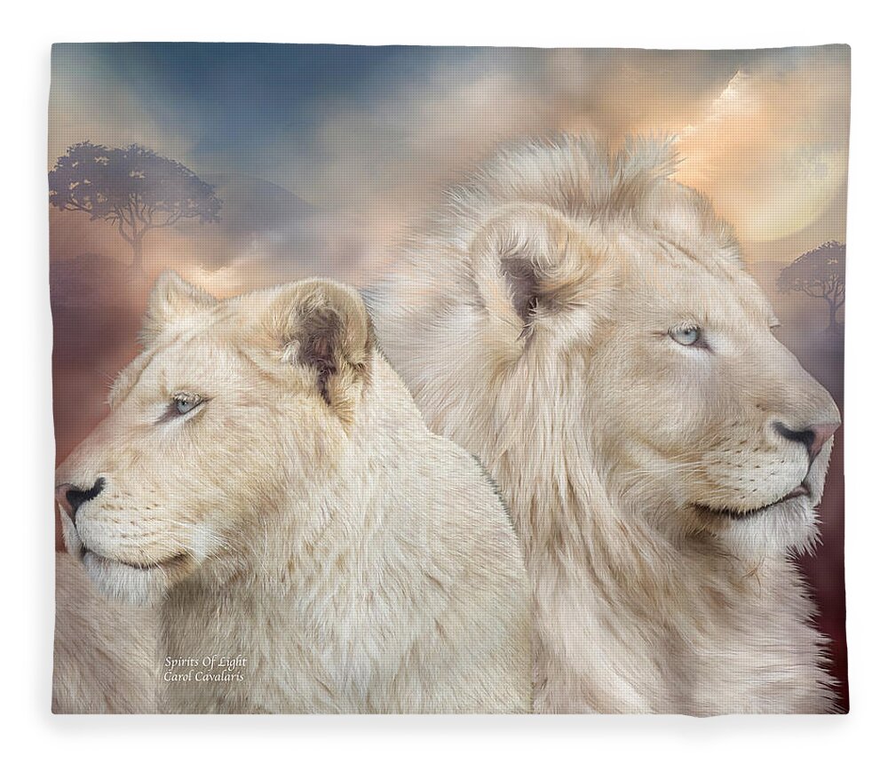 Lion Fleece Blanket featuring the mixed media Spirits Of Light by Carol Cavalaris