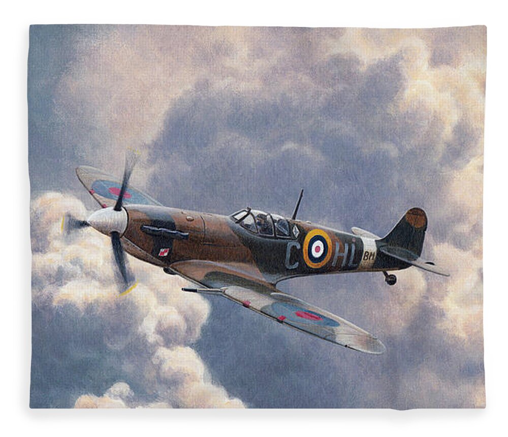 Adult Fleece Blanket featuring the photograph Spitfire Plane Flying In Storm Cloud by Ikon Ikon Images