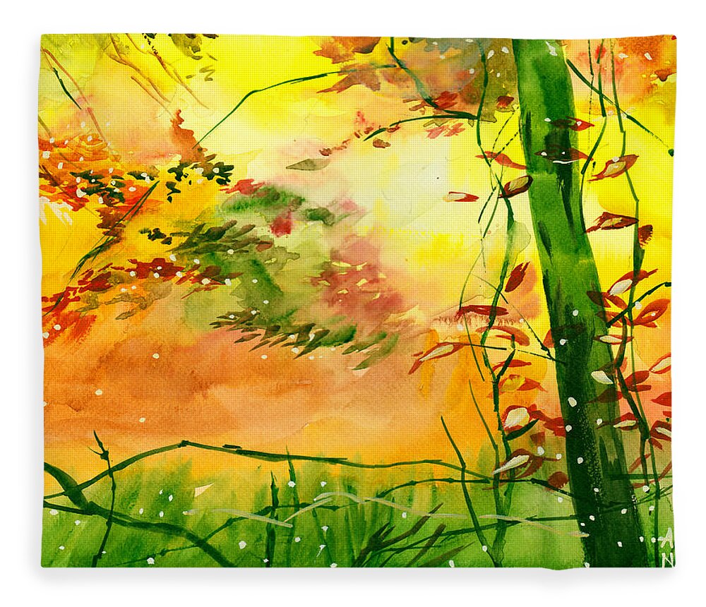 Nature Fleece Blanket featuring the painting Spring 1 by Anil Nene
