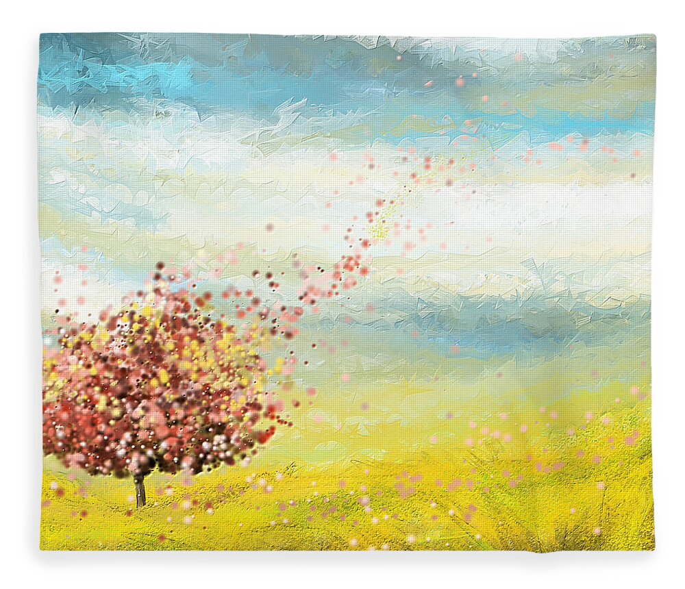 Four Seasons Fleece Blanket featuring the painting Spring-Four Seasons Paintings by Lourry Legarde
