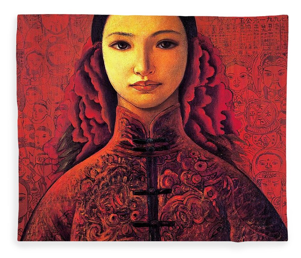 Portrait Fleece Blanket featuring the painting Spring by Shijun Munns