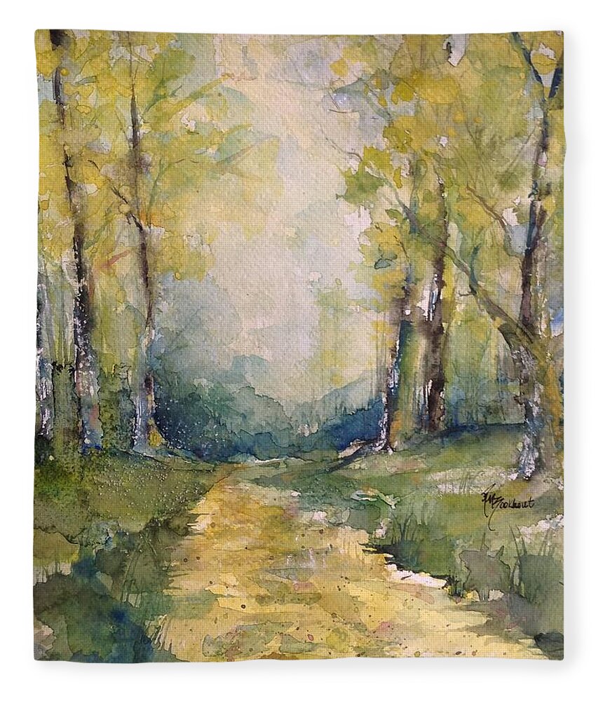 Spring Fleece Blanket featuring the painting Springtime on the Country Road by Robin Miller-Bookhout