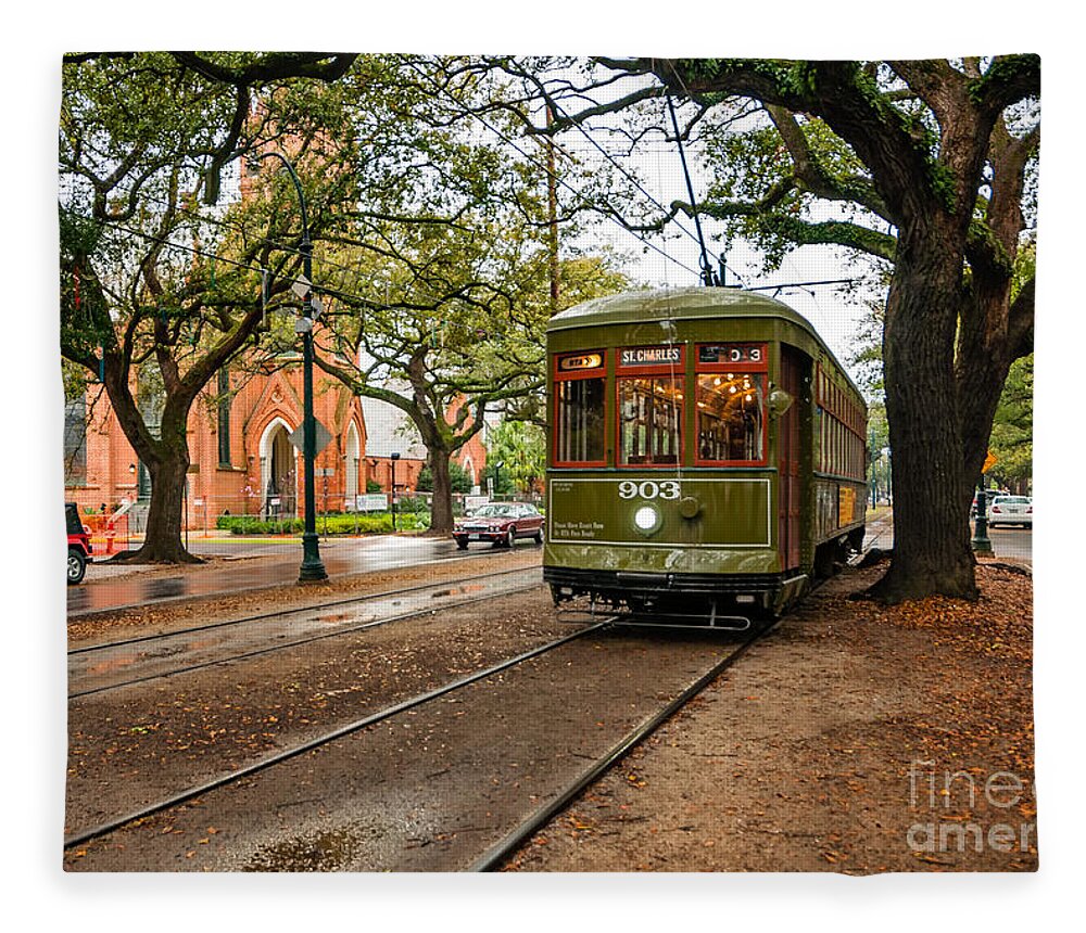 Garden District Fleece Blanket featuring the photograph St. Charles Ave. Streetcar in New Orleans by Kathleen K Parker