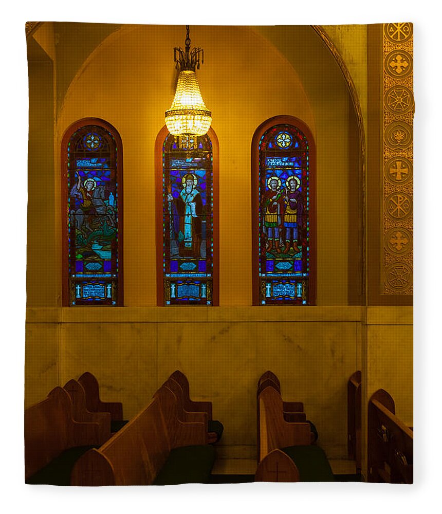 1948 Fleece Blanket featuring the photograph Stained Glass Windows at St Sophia by Ed Gleichman