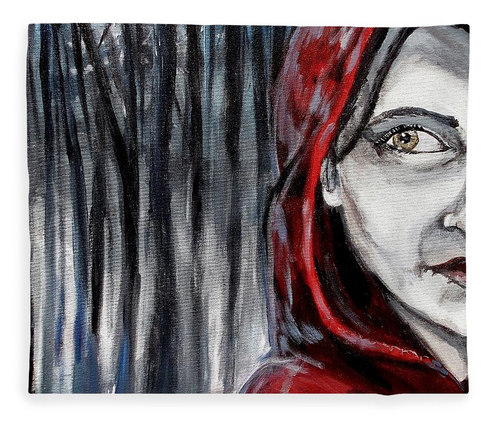 Little Red Riding Hood Fleece Blanket featuring the painting Stalked by Shana Rowe Jackson