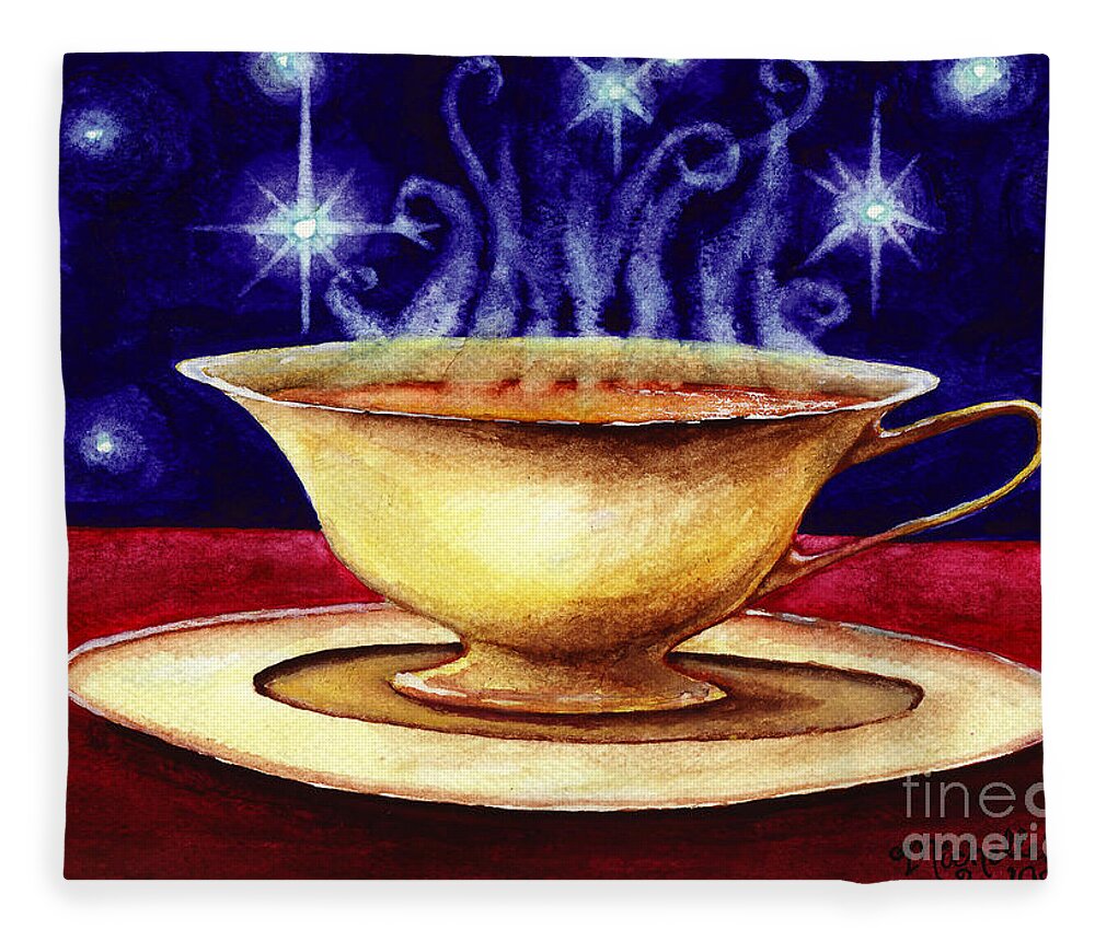 Teacup Fleece Blanket featuring the painting Starry Night Tea Service by Michelle Bien