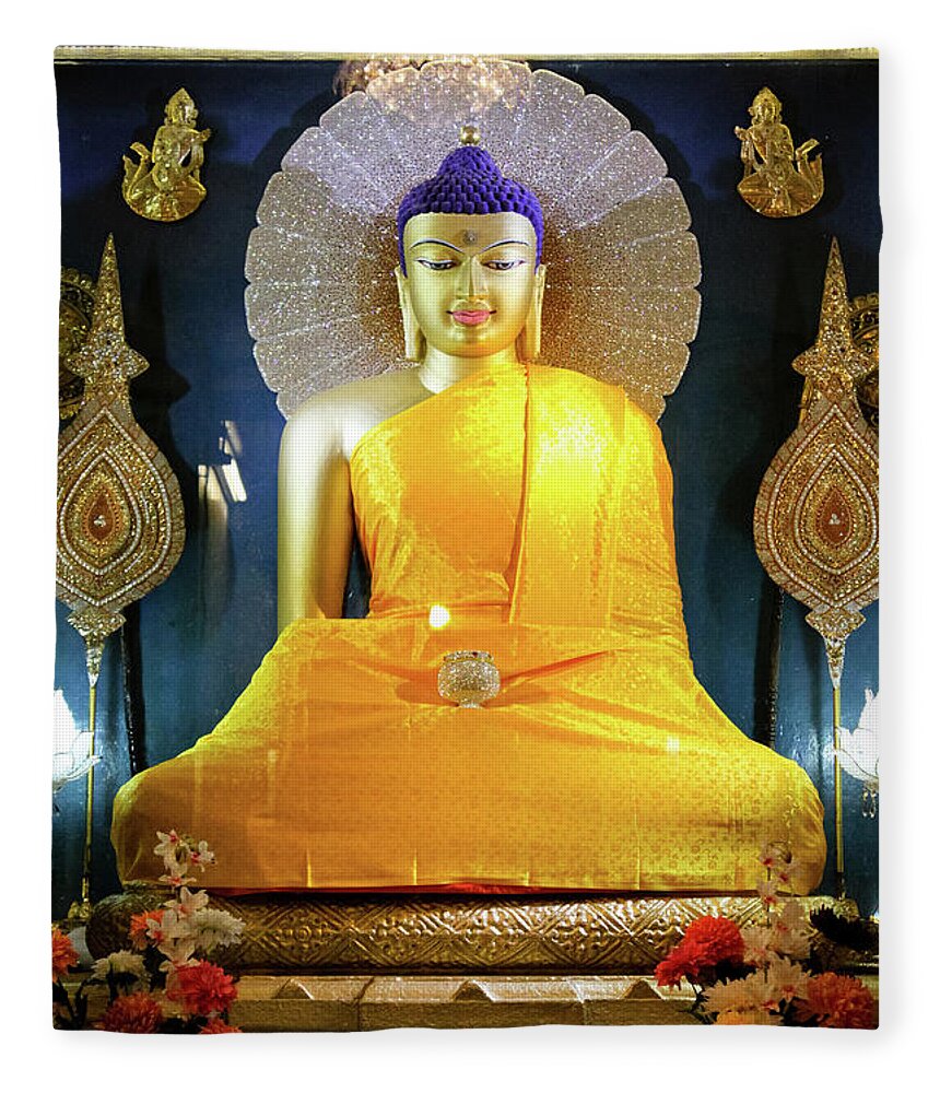 Statue Of Buddha Shakyamuni Mahabodhi Fleece Blanket For Sale By Photo By Jamyang Zangpo