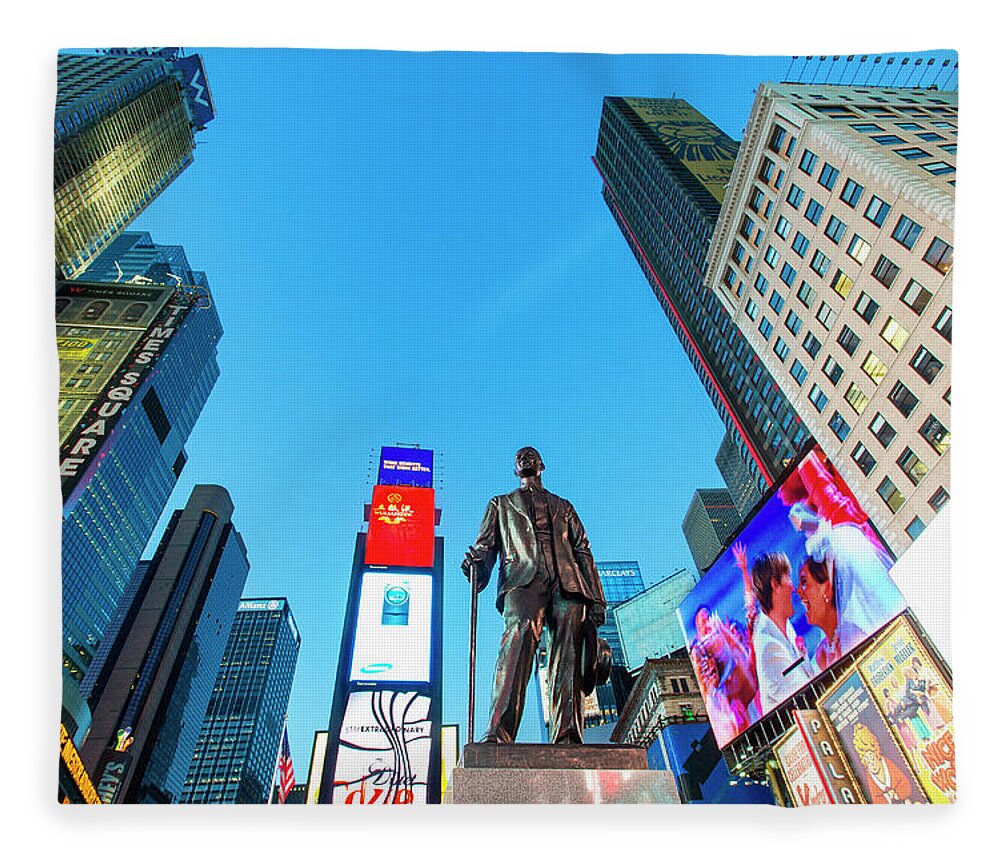 Statue Fleece Blanket featuring the photograph Statue Of George M. Cohan At Times by Sylvain Sonnet