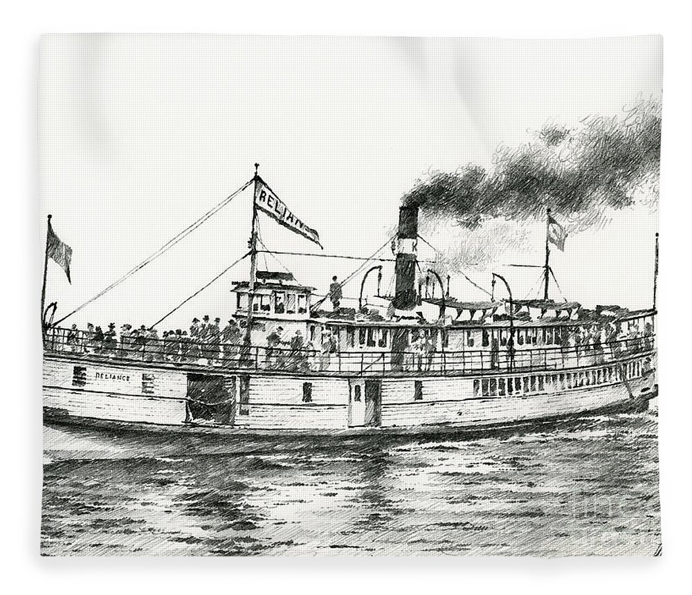 Steamboats Fleece Blanket featuring the drawing Steamboat RELIANCE by James Williamson