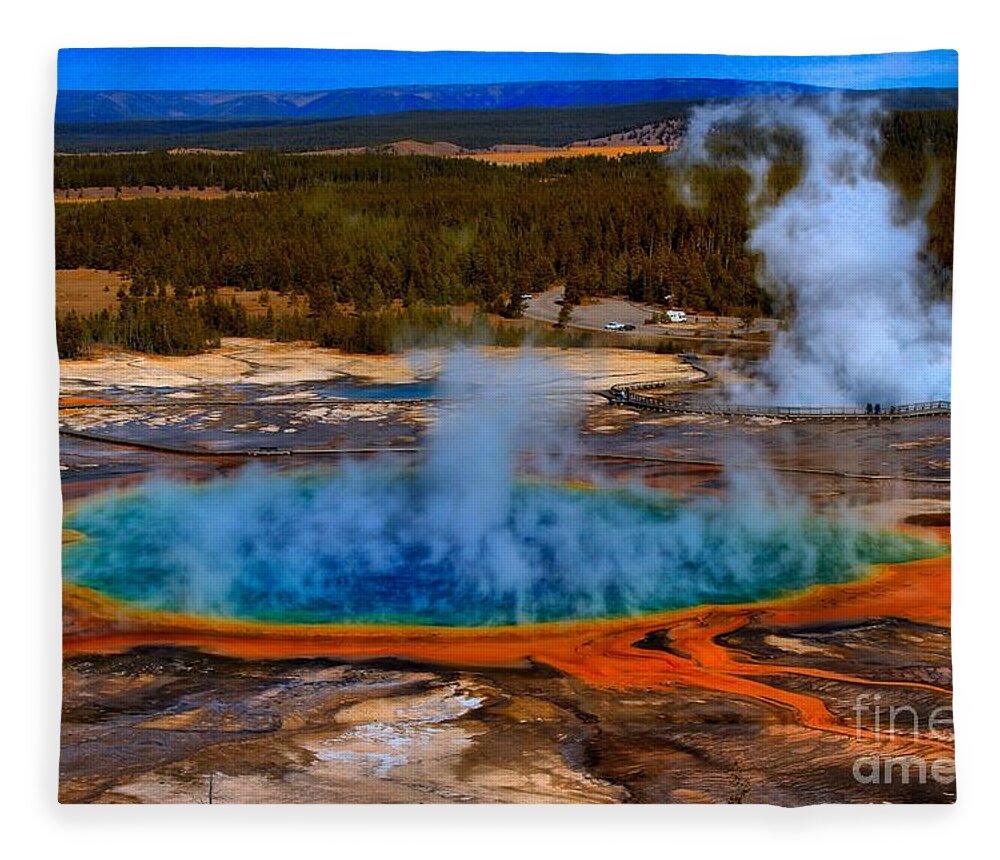 Grand Prismatic Spring Fleece Blanket featuring the photograph Steaming Rainbow by Adam Jewell