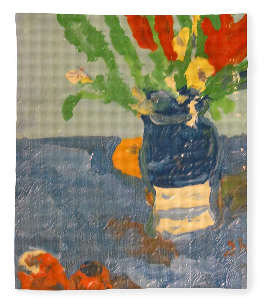 Flowers Fleece Blanket featuring the painting Still Life Flowers by Shea Holliman