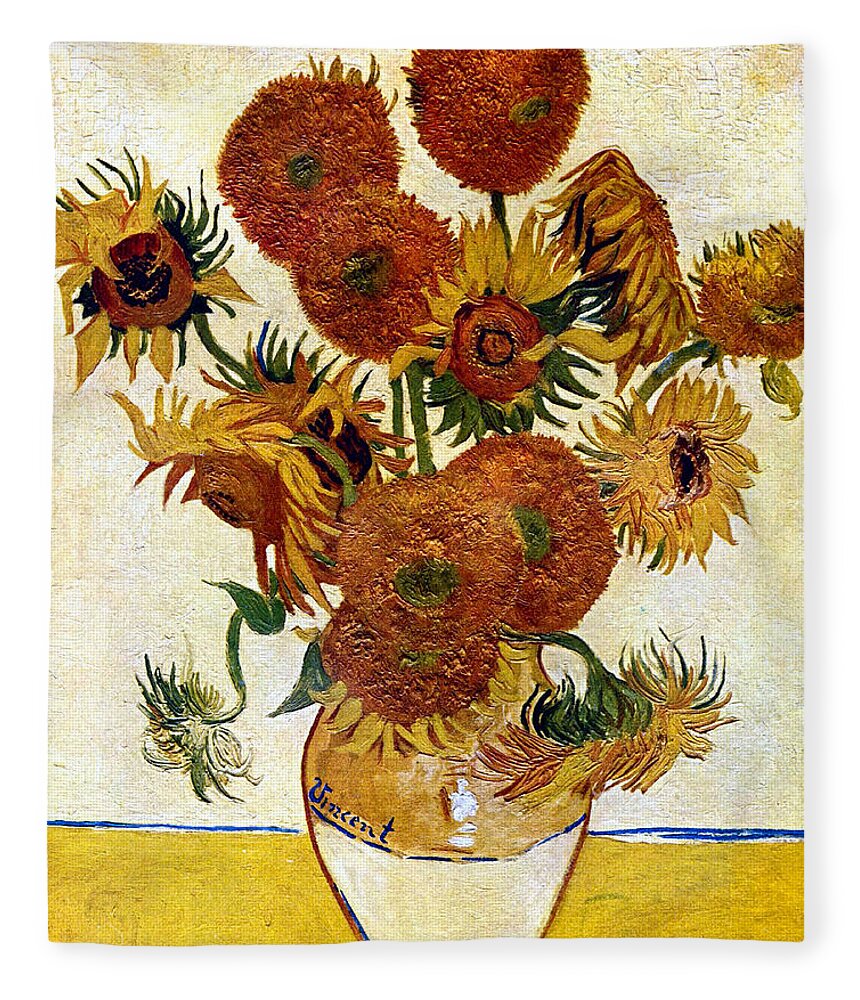 Vincent Van Gogh Fleece Blanket featuring the digital art Still Life With Sunflowers by Vincent Van Gogh