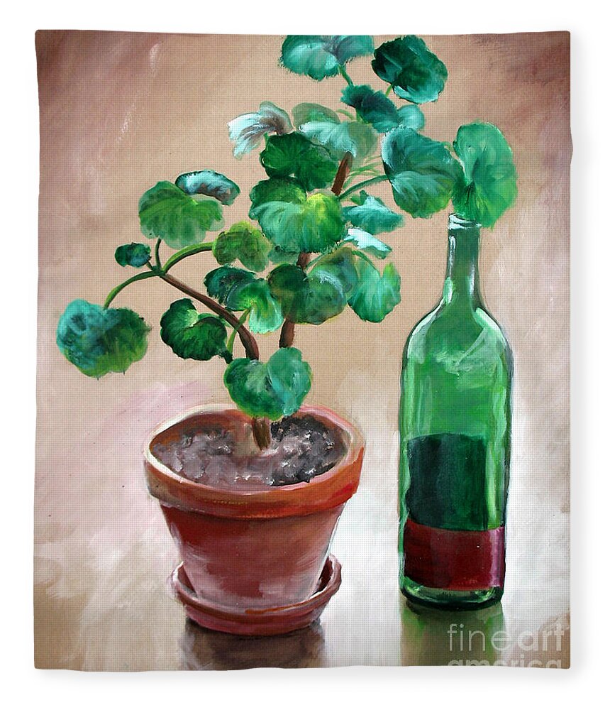 Still Life Fleece Blanket featuring the painting Still Life With Wine by Michelle Bien