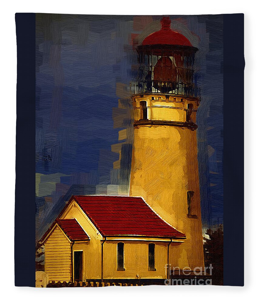 Lighthouse Fleece Blanket featuring the digital art Cape Blanco Lighthouse in Gothic by Kirt Tisdale