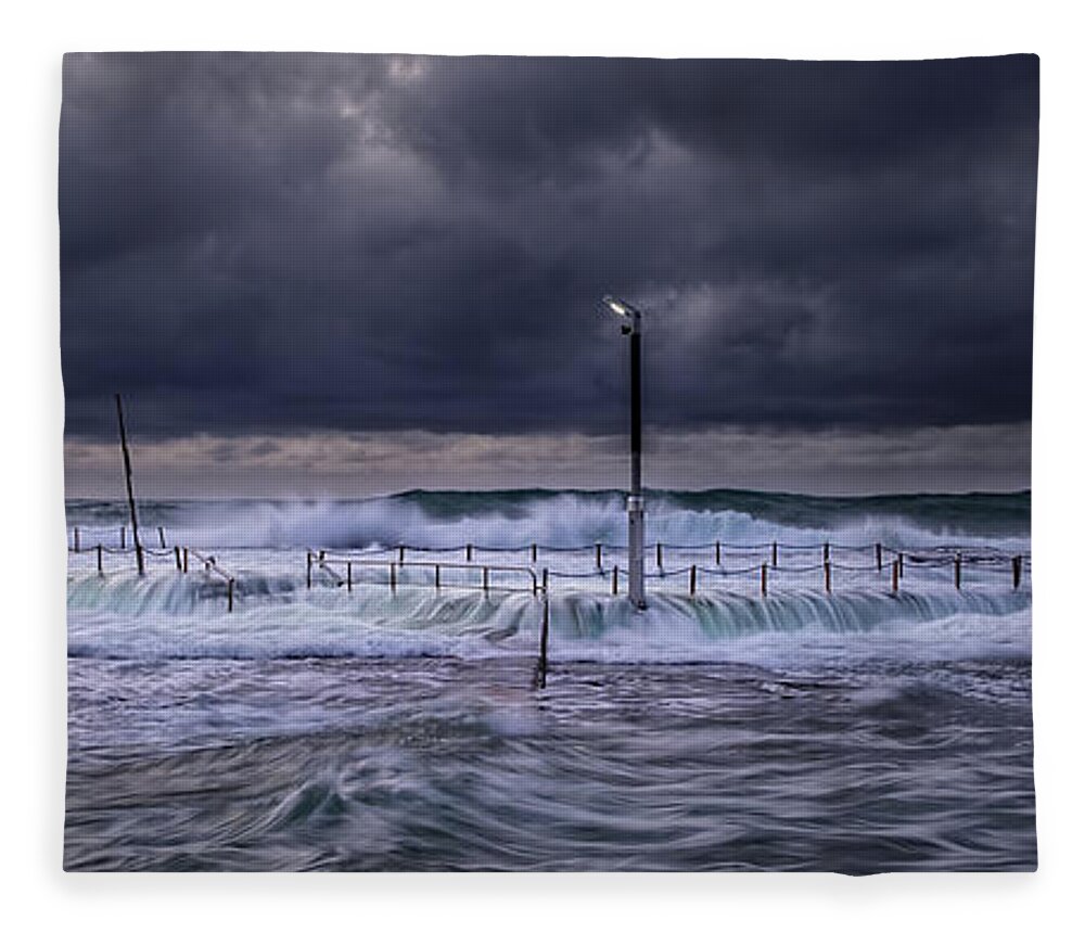 Panoramic Fleece Blanket featuring the photograph Stormy Ocean, Monavale Beach, Australia by Bert