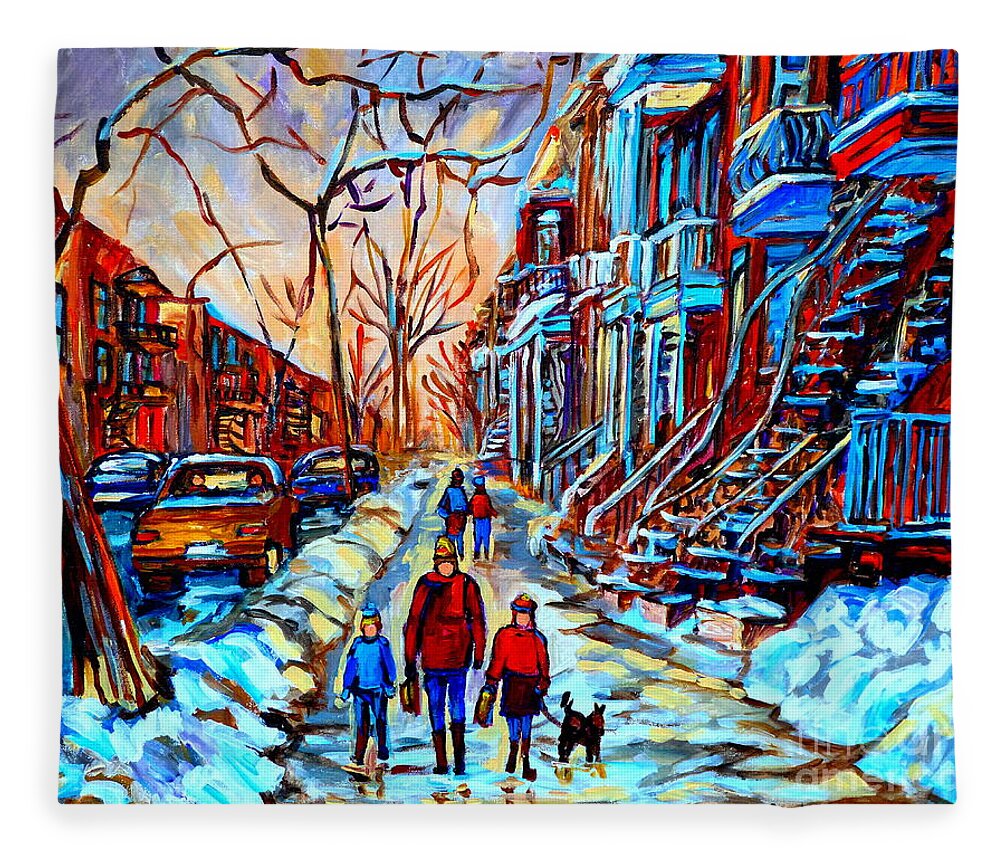 Montreal Fleece Blanket featuring the painting Streets Of Montreal by Carole Spandau