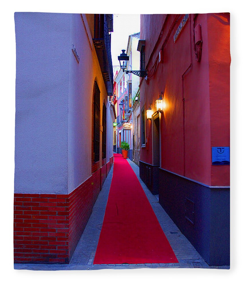 Seville Fleece Blanket featuring the photograph Streets of Seville - Red Carpet by AM FineArtPrints