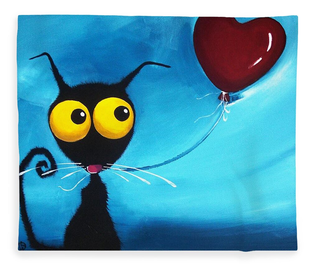 Stressie Fleece Blanket featuring the painting Stressie Cat and her love balloon by Lucia Stewart