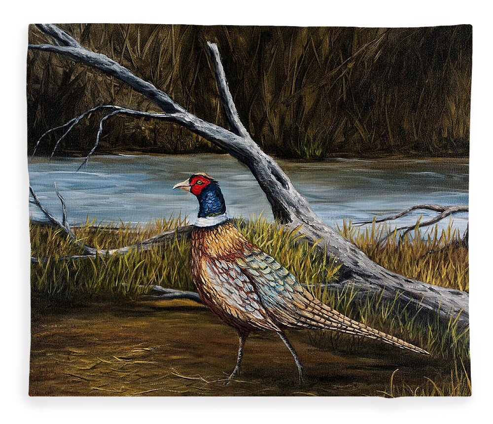 Bird Fleece Blanket featuring the painting Strutting Pheasant by Darice Machel McGuire