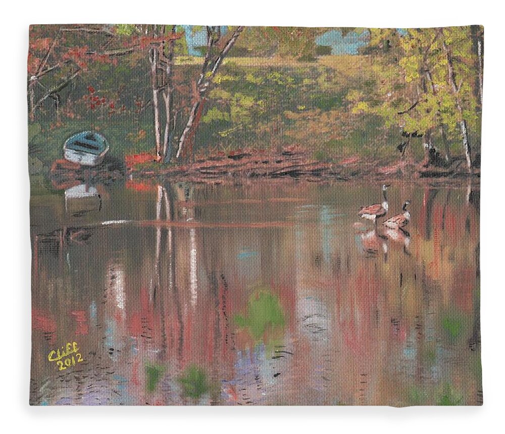 River Fleece Blanket featuring the painting Sudbury River by Cliff Wilson