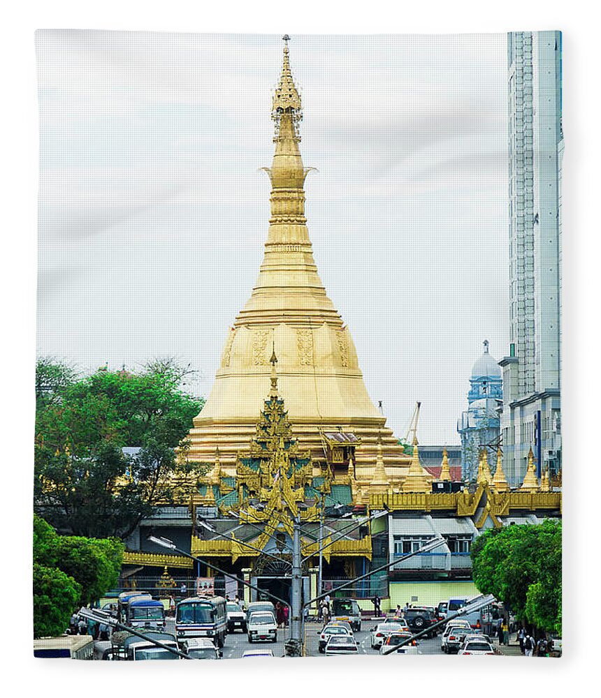 Pagoda Fleece Blanket featuring the photograph Sule Paya, The Burmese Pagoda by Pham Le Huong Son