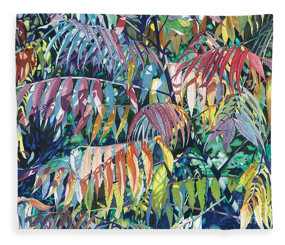 Water Color Paintings Fleece Blanket featuring the painting Sumac Spectacular by Barbara Jewell